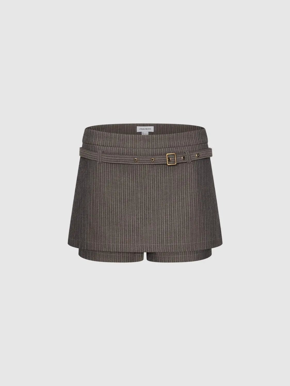 Tailored Belted Striped Mid-rise Wide-leg Shorts