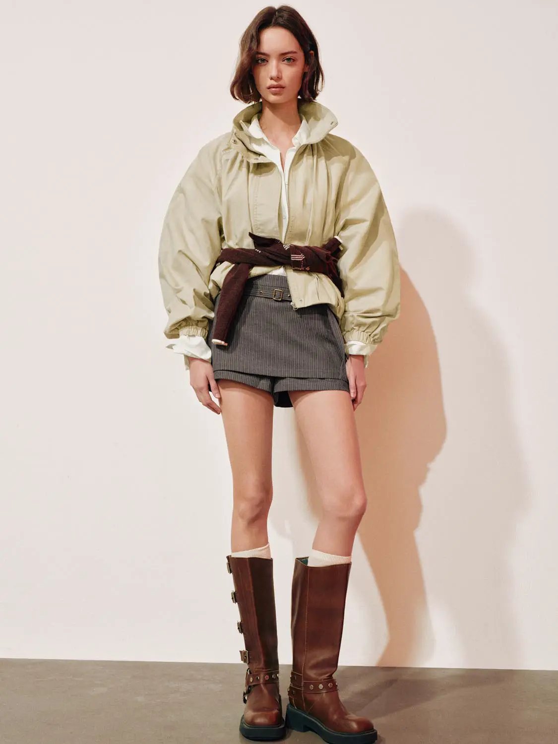 Tailored Belted Striped Mid-rise Wide-leg Shorts