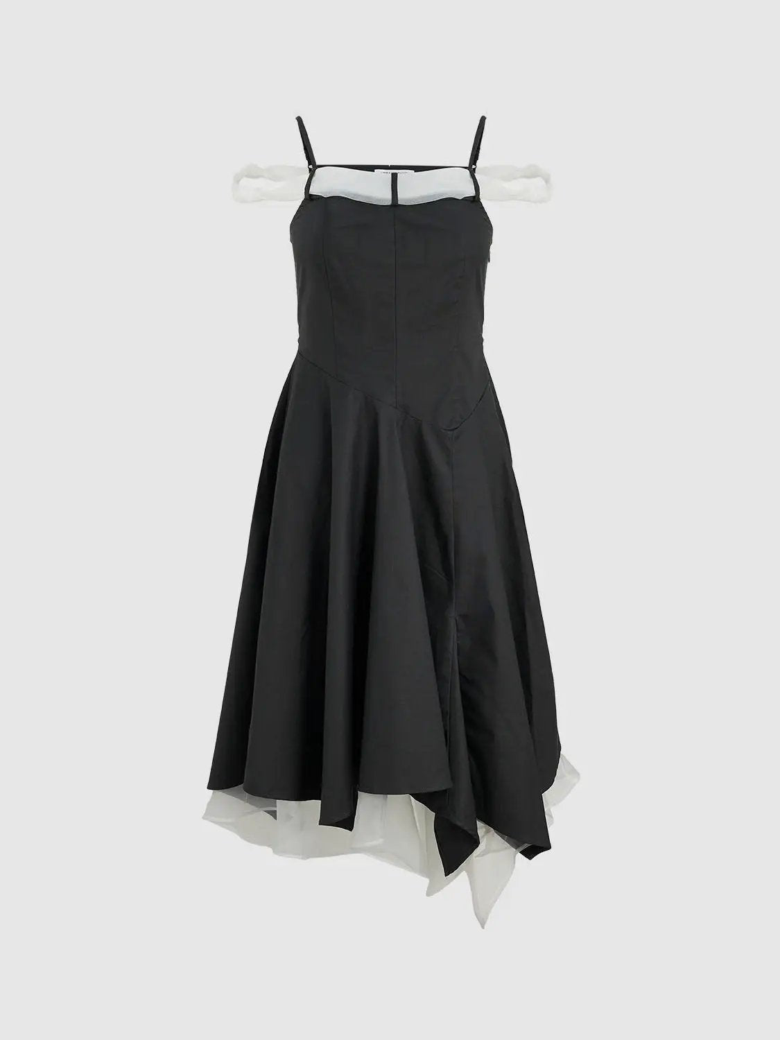 Cami Strap Off Shoulder A-Line Layered Hem Midi Dress