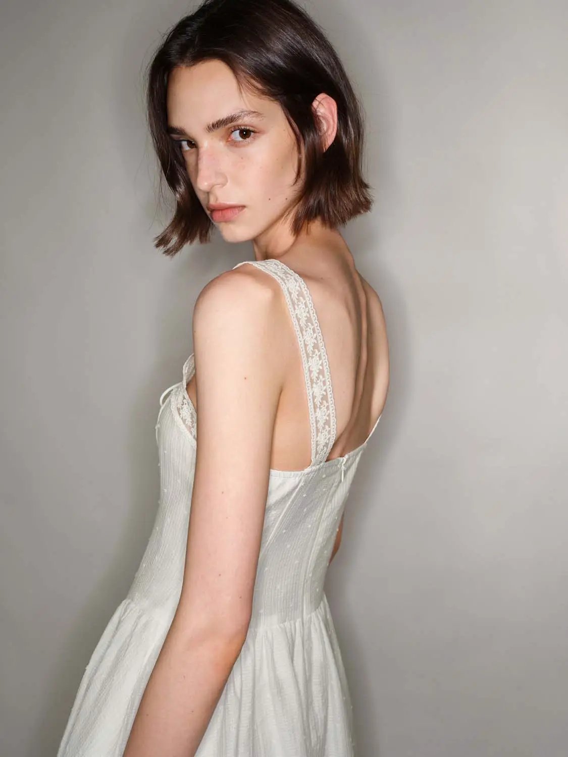 Lace Trim Square Neck Strap A-Line Midi Slip Dress