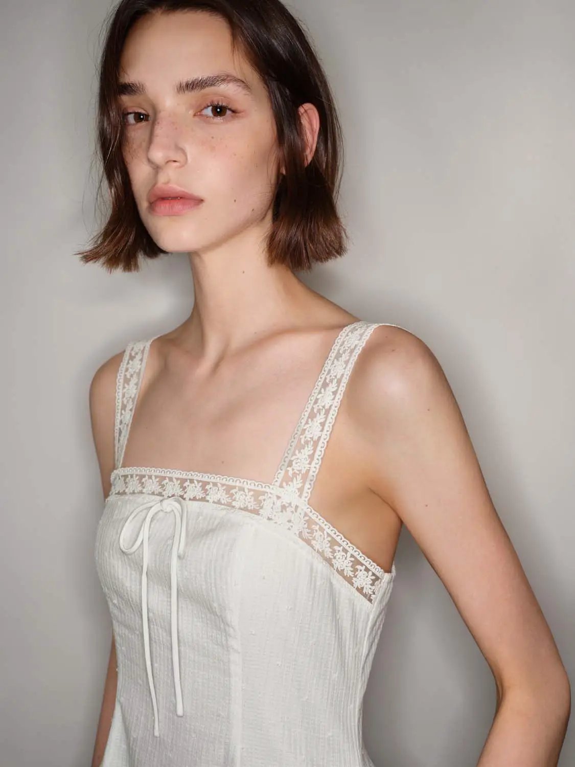 Lace Trim Square Neck Strap A-Line Midi Slip Dress