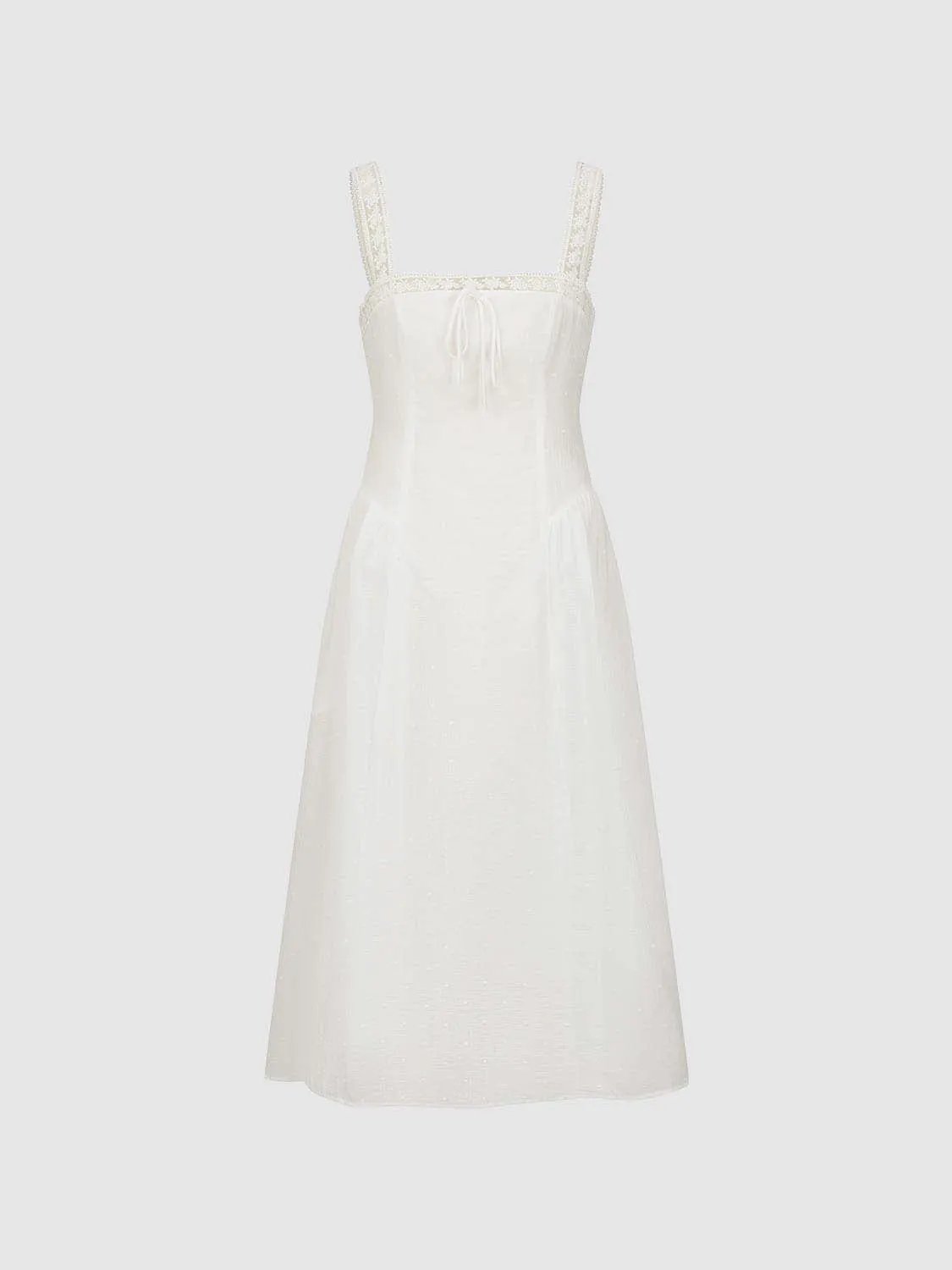 Lace Trim Square Neck Strap A-Line Midi Slip Dress