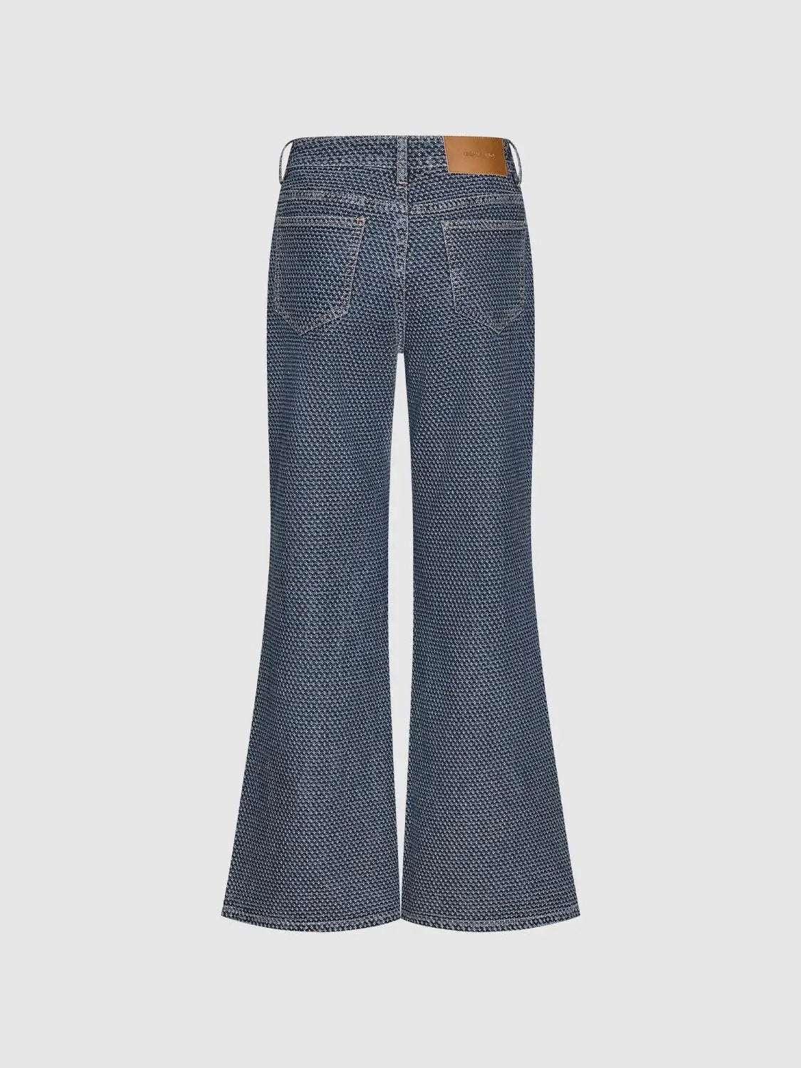 Textured Patch Pockets Cotton Wide-leg Jeans