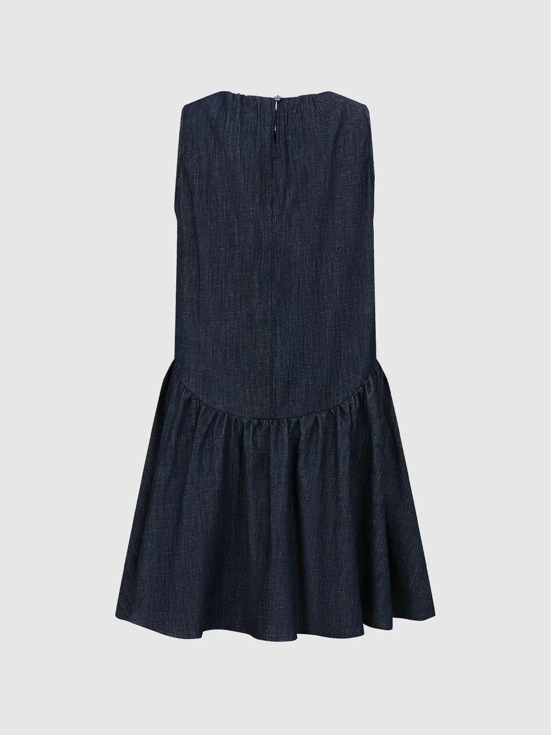 Denim Drawstring Shoulder Cotton Midi Dress