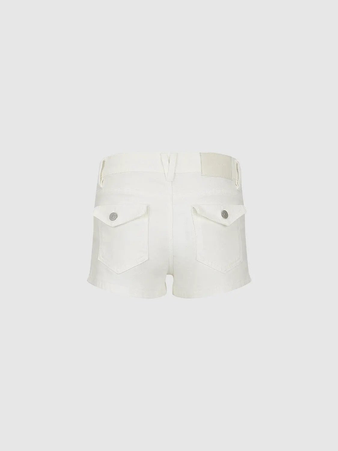 Button Front Belt Loop White High-waisted Cotton Shorts
