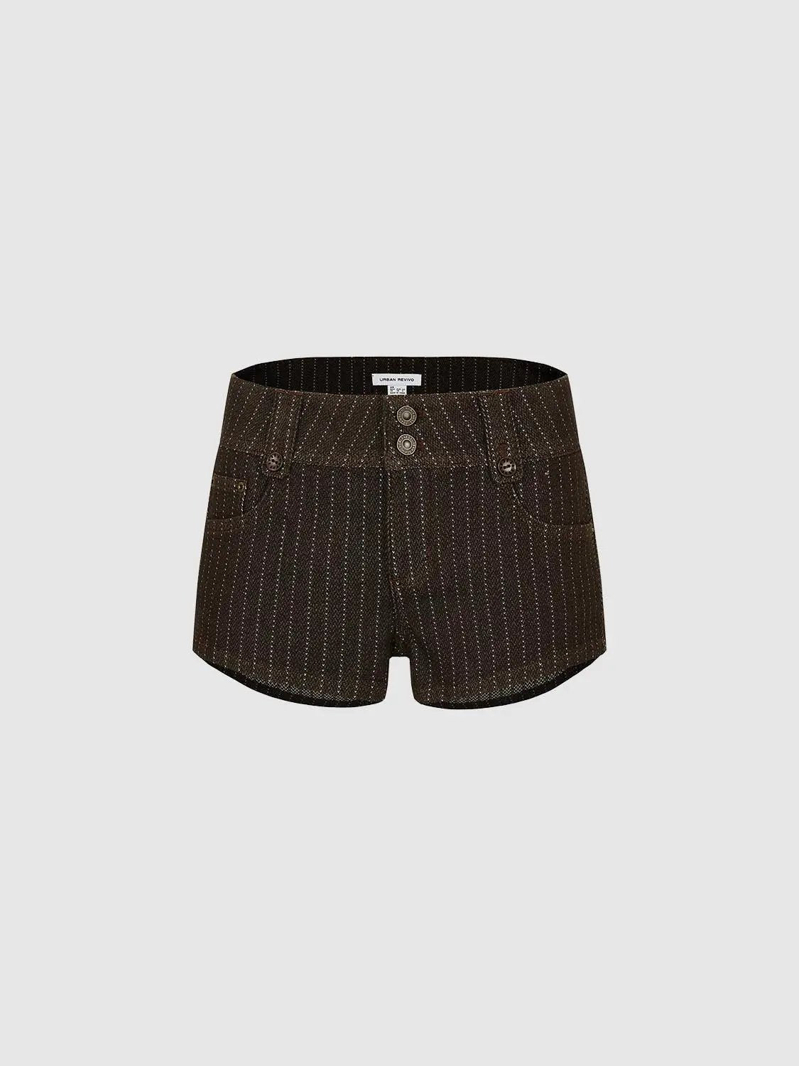Striped High-waisted Cotton Blend Shorts