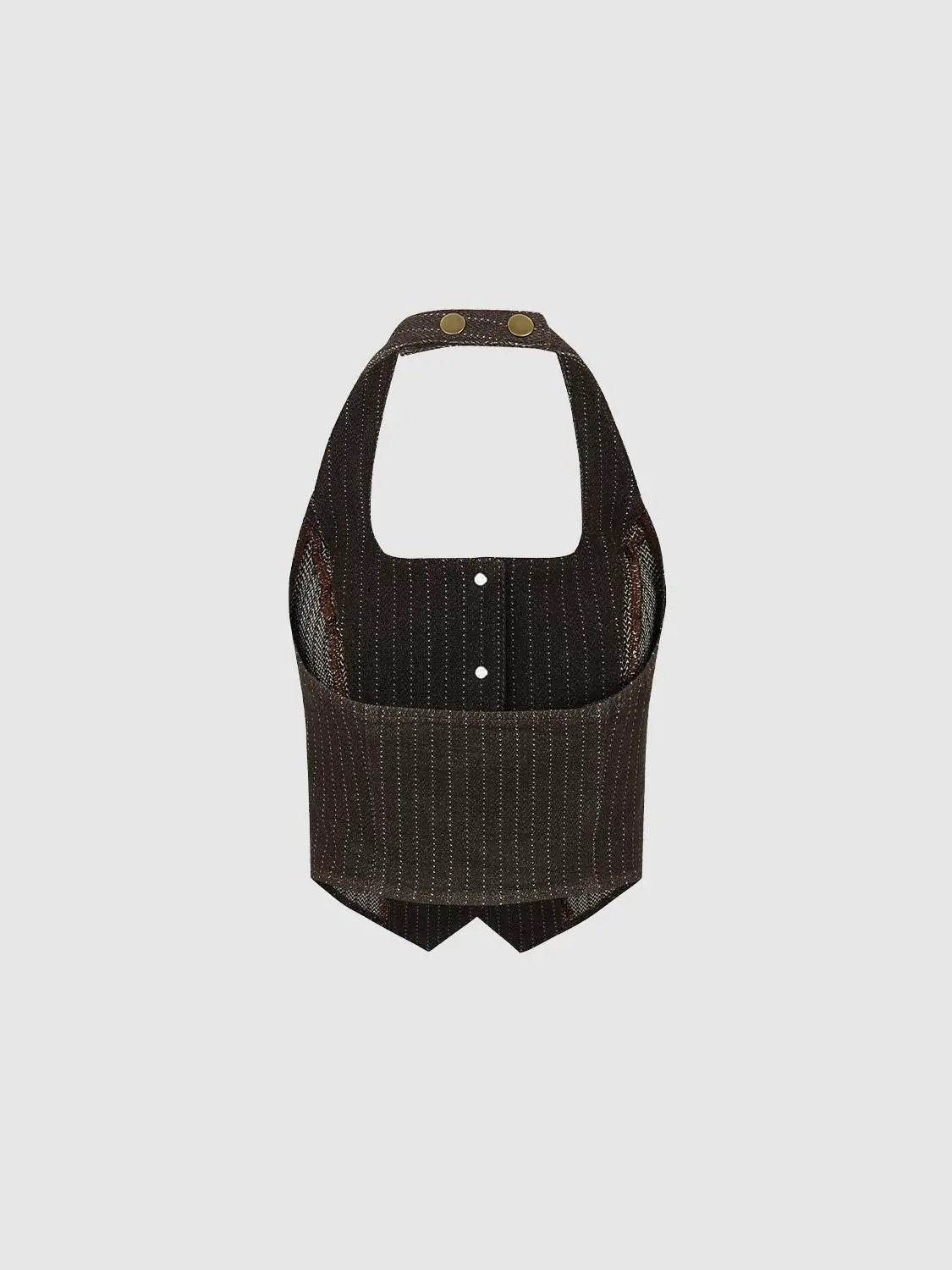Striped Cotton Blend Square Neck Button Vest