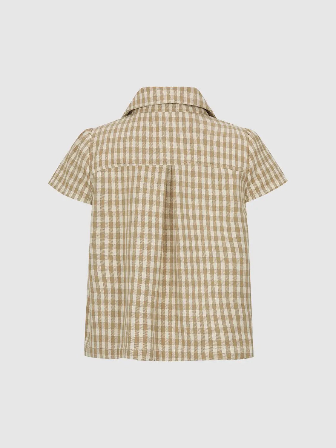 Checked Cotton Double Button Collar Short Sleeve Shirt