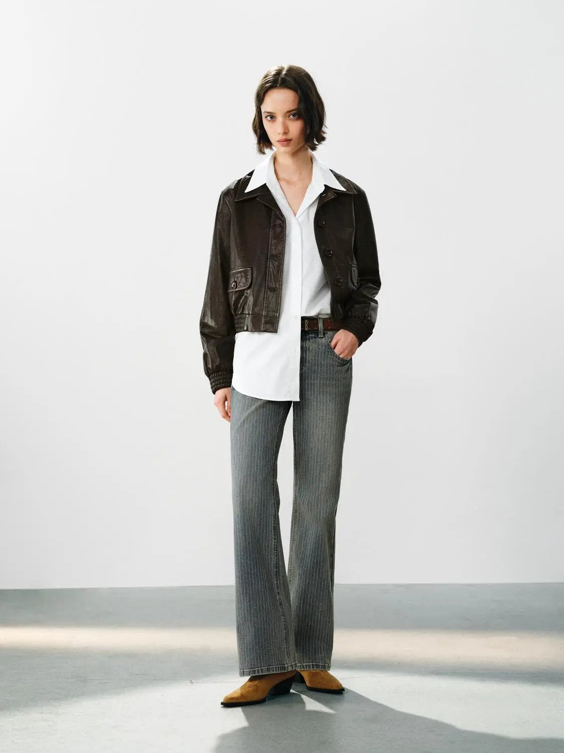 Striped Wide-leg Cotton Blend Jeans