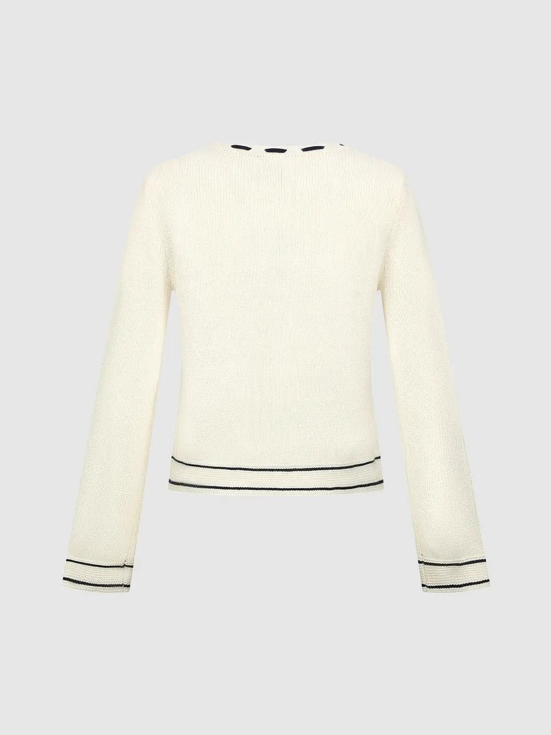 Argyle Bow Embellished Trim Long Sleeve Knit Cardigan