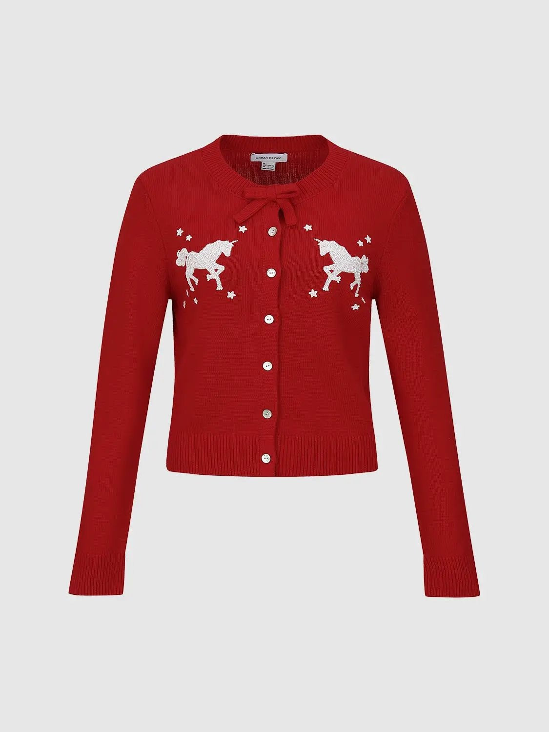 Ribbed Unicorn Print Long Sleeve Cotton Cardigan