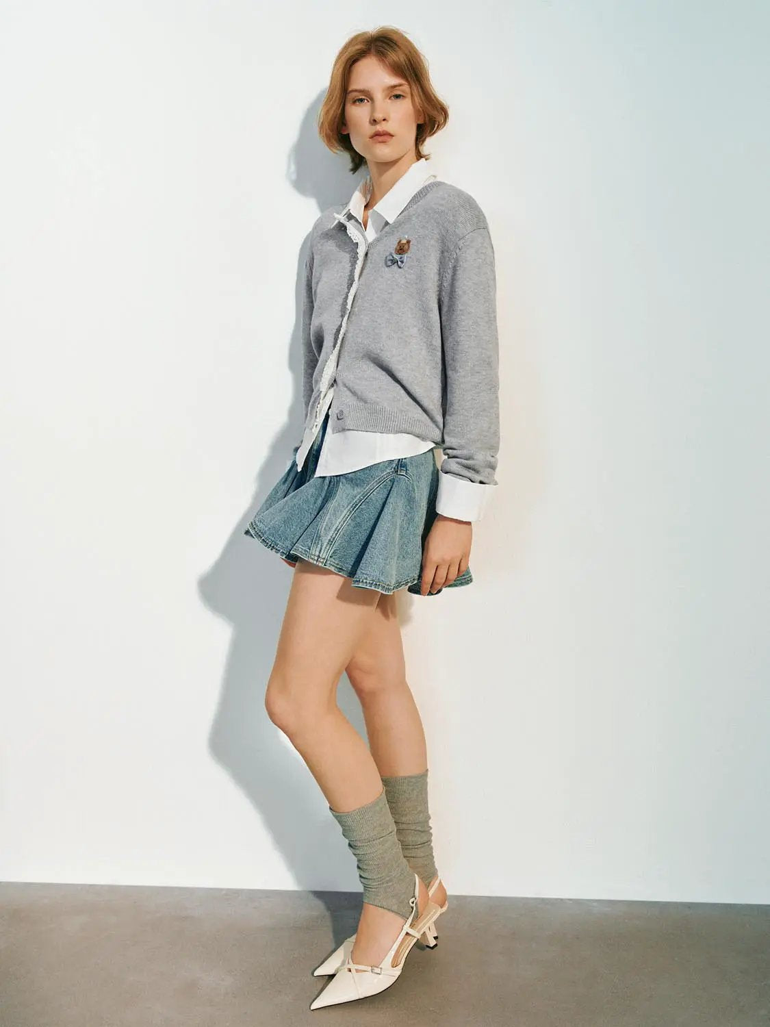 Knit Ribbed Placket Collar Long Sleeve Cardigan