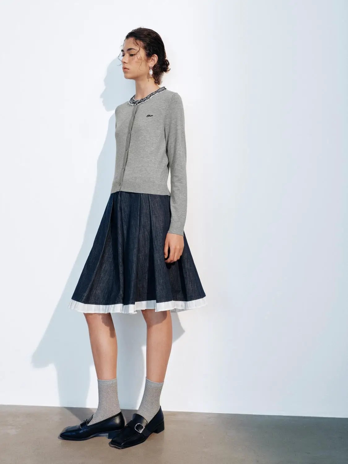 Ruffled Long Sleeve Button Front Knit Cardigan