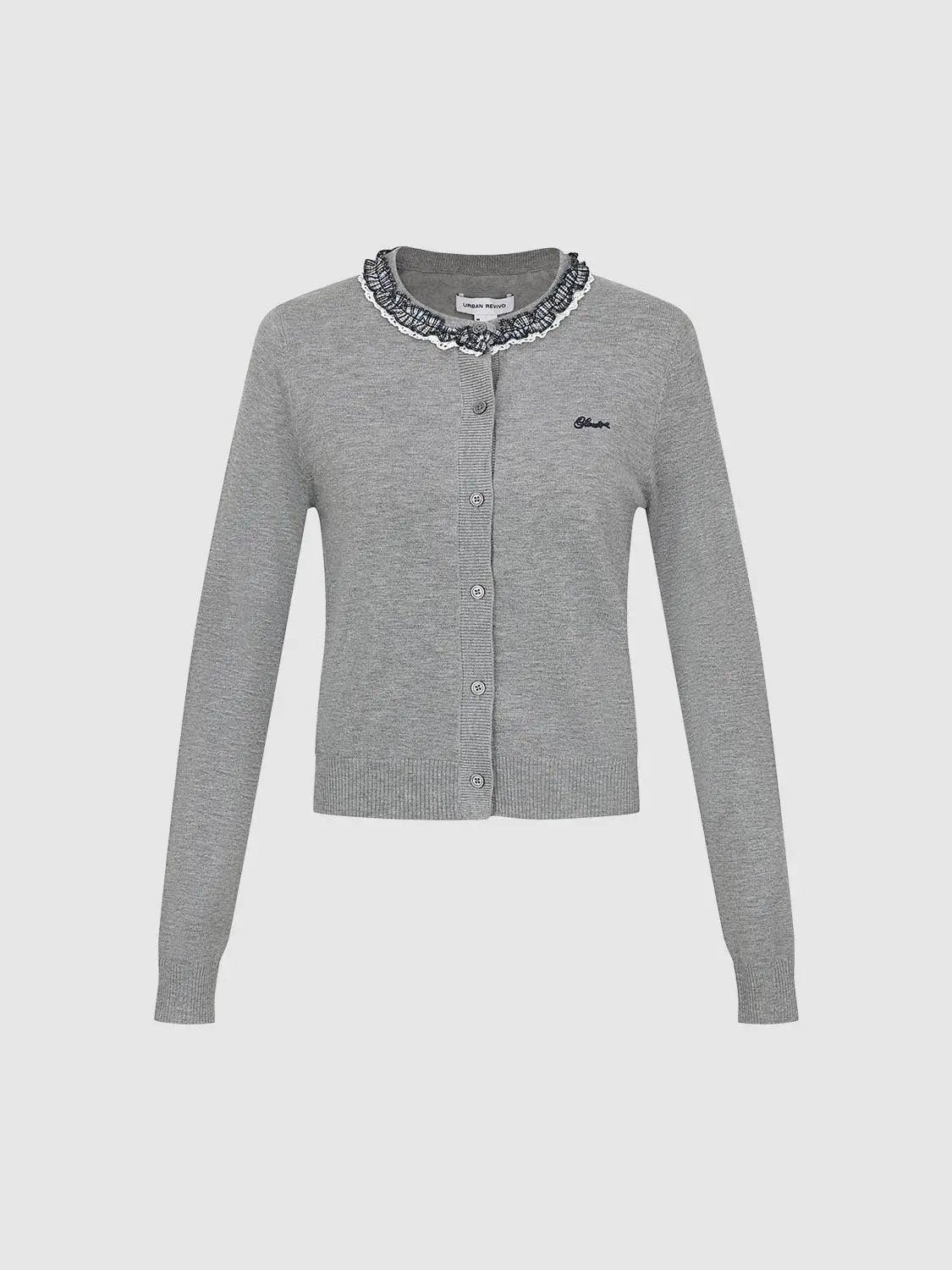 Ruffled Long Sleeve Button Front Knit Cardigan
