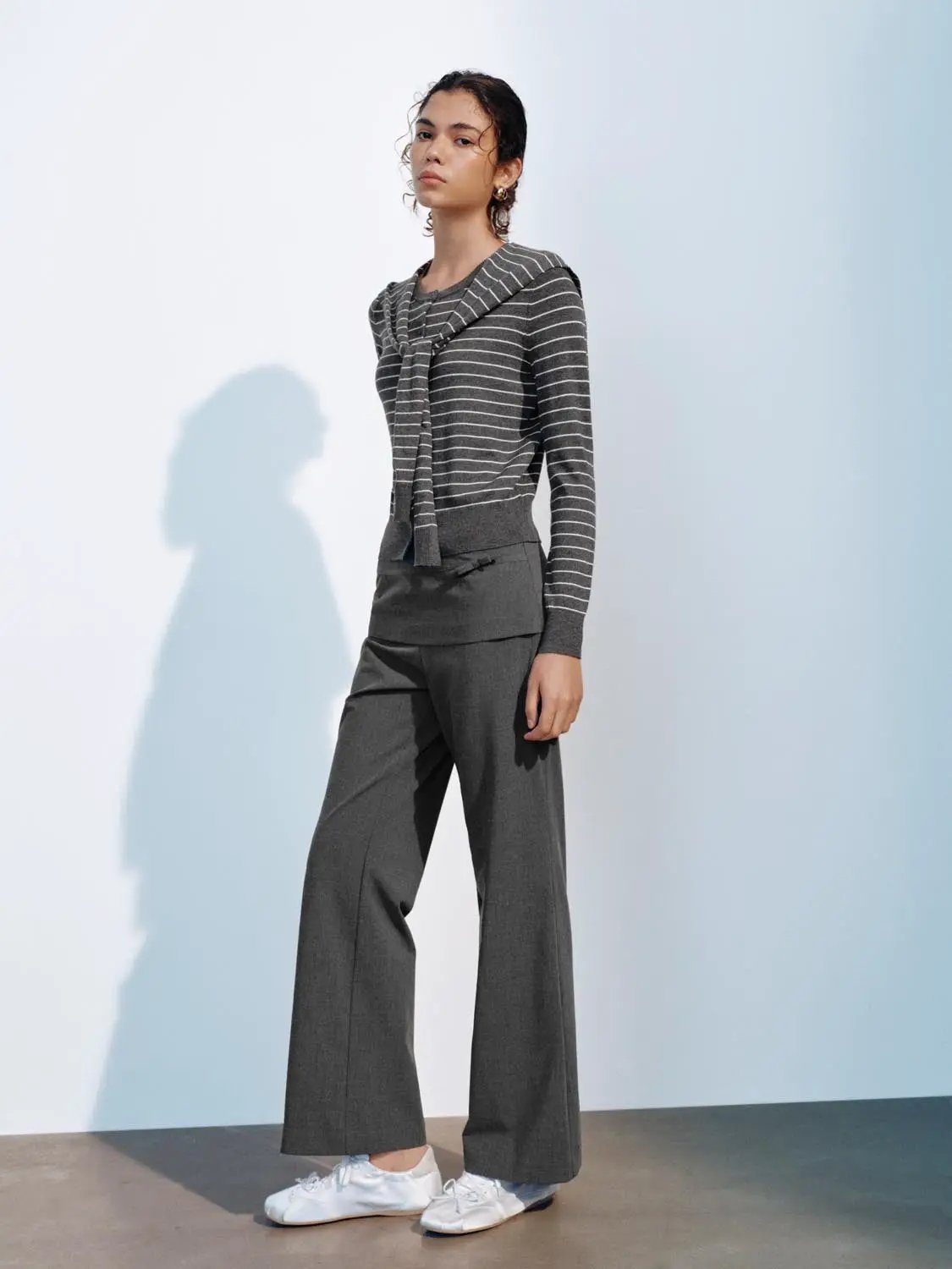 Striped Long Sleeve Shawl Collar Knit Cardigan