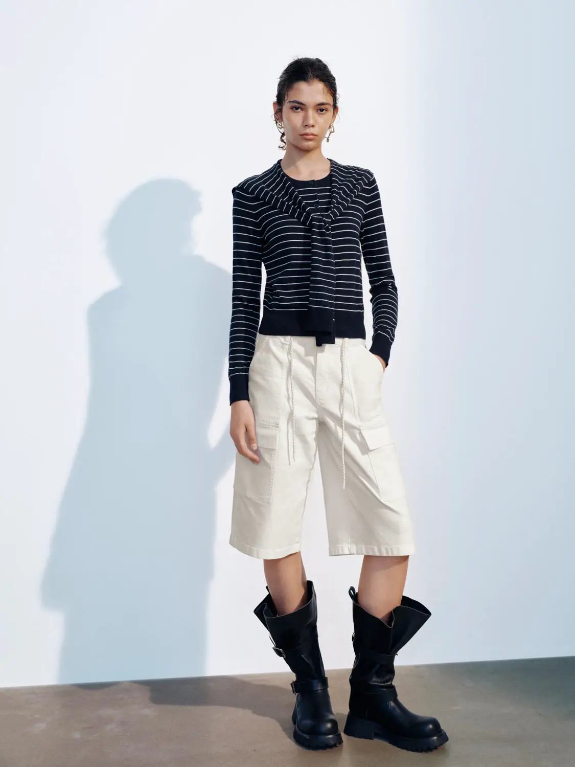 Striped Long Sleeve Shawl Collar Knit Cardigan