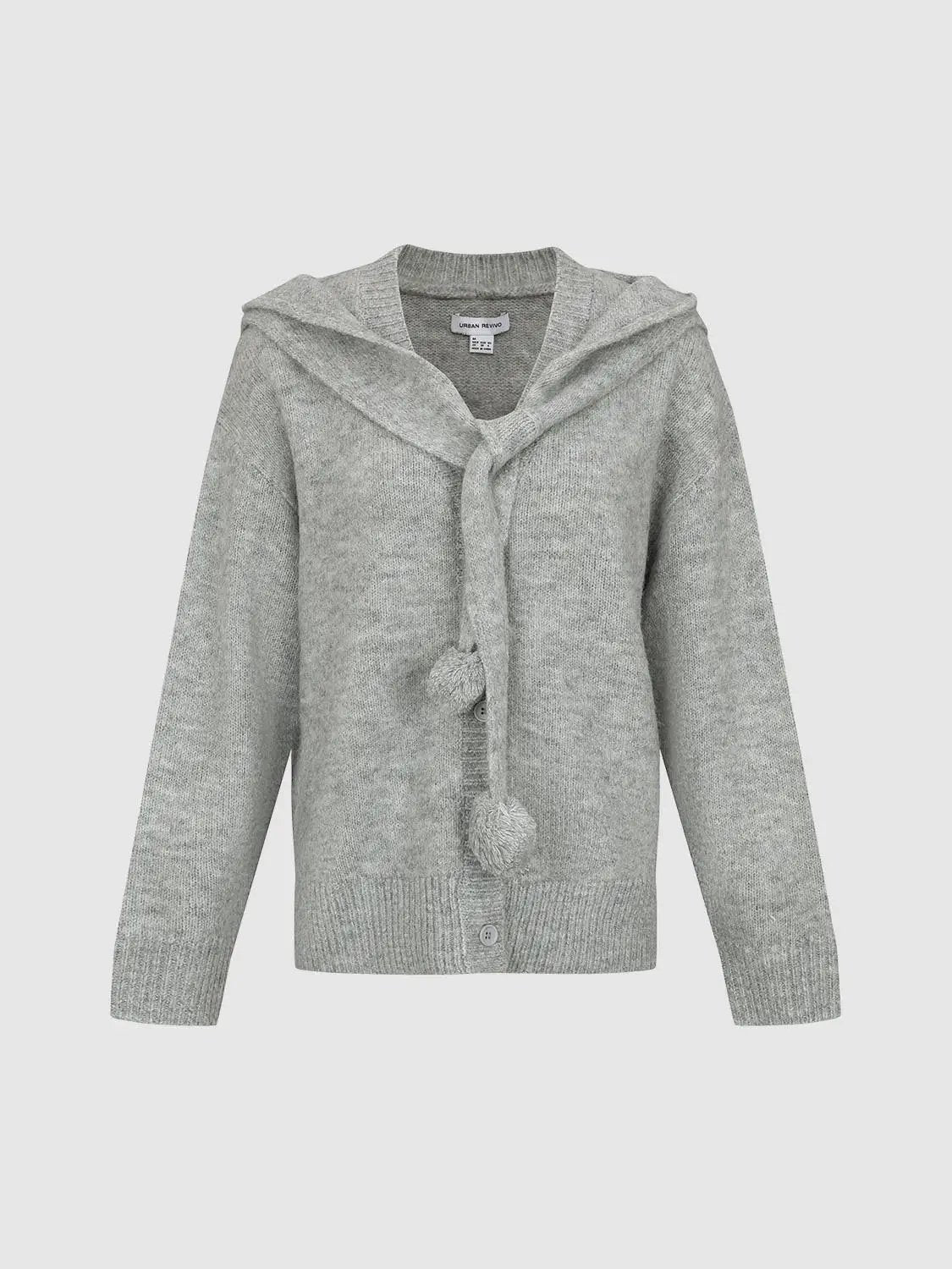Textured Ribbed Pom-pom Long Sleeve Knit Jacket