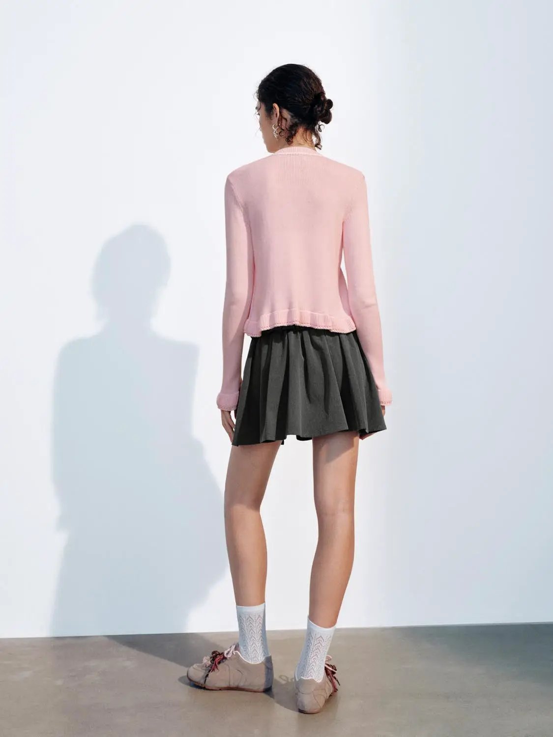 Knitted Bow Detail Crew Neck Long Sleeve Cardigan
