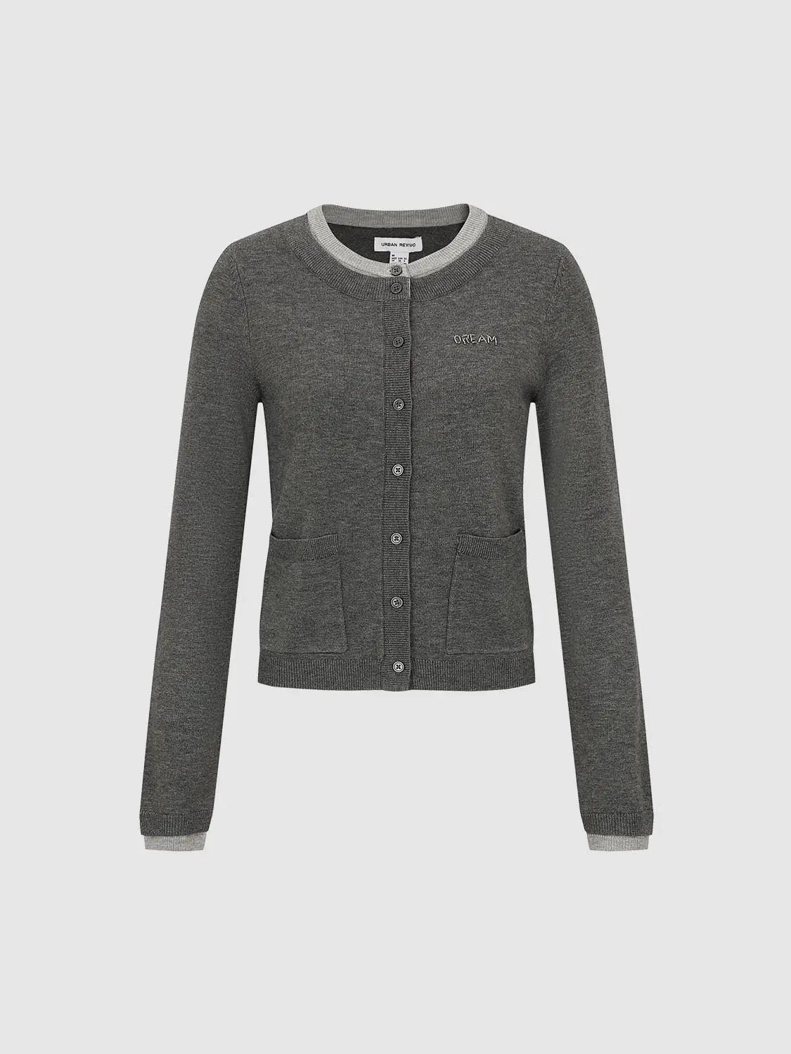 Knit Long Sleeve Crew Neck Button Front Cardigan