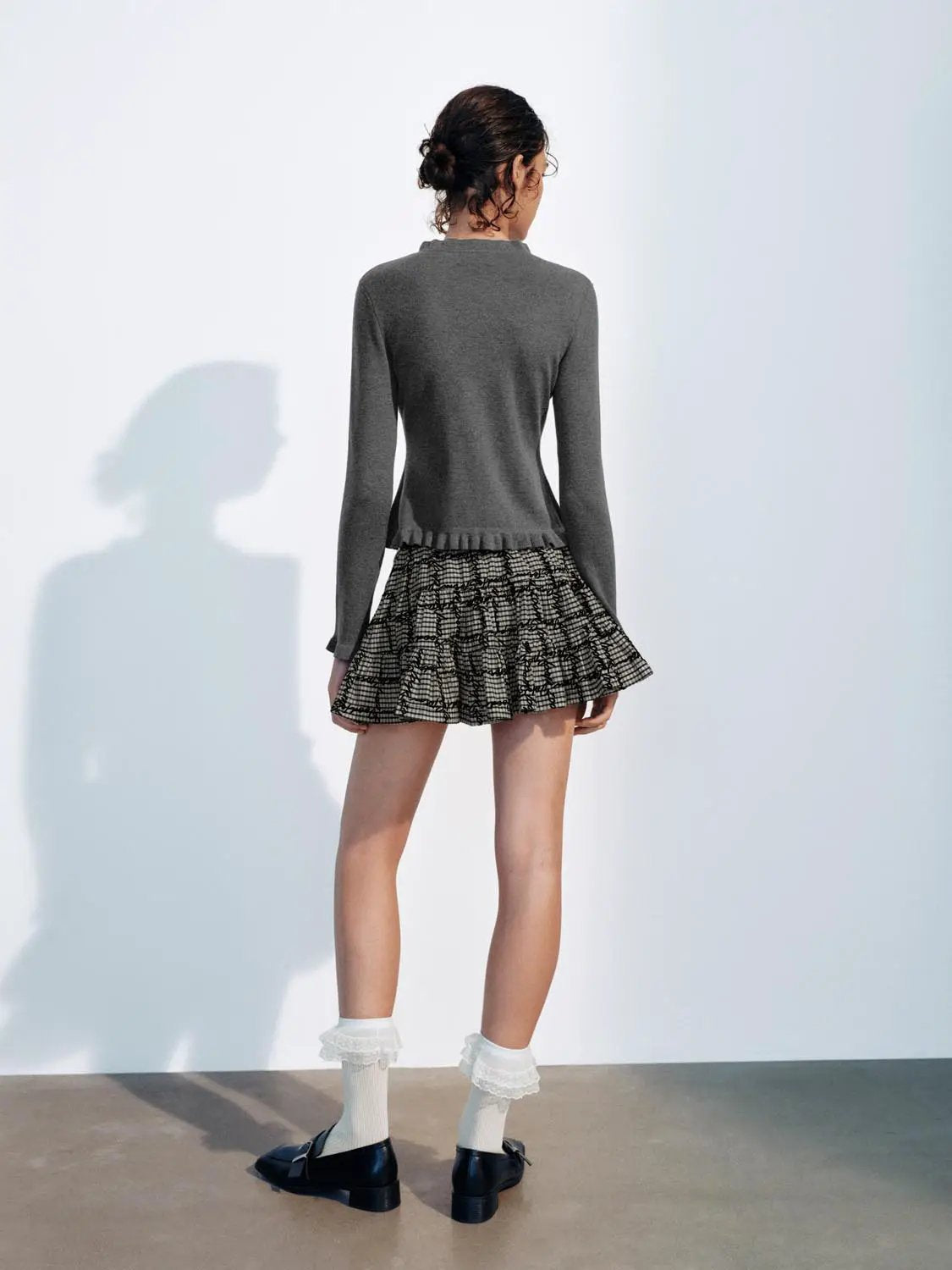 Ruffle Button Front Long Sleeve Knit Cardigan