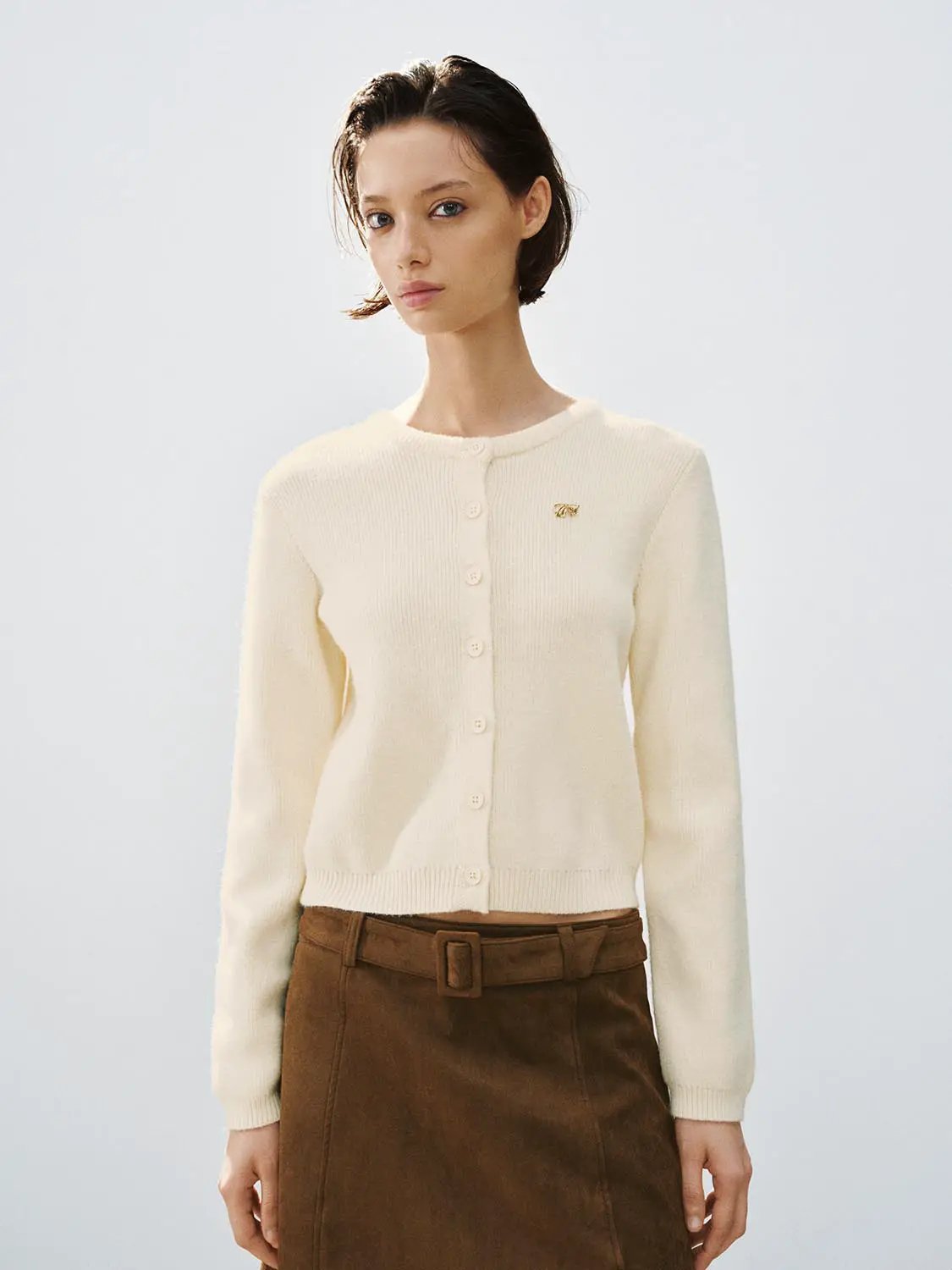 Ribbed Button Front Long Sleeve Cardigan