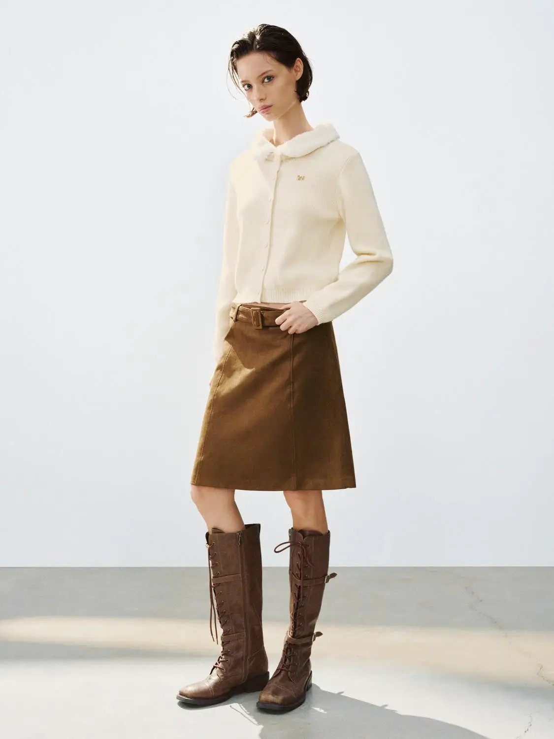 Ribbed Button Front Long Sleeve Cardigan