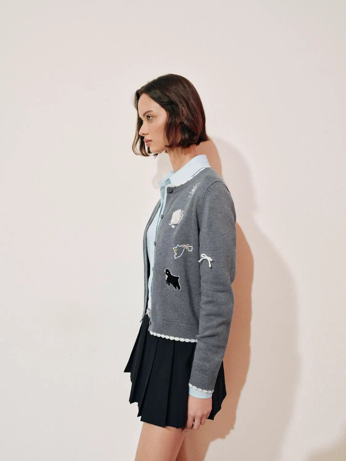 Graphic Long Sleeve Ribbed Knit Cardigan
