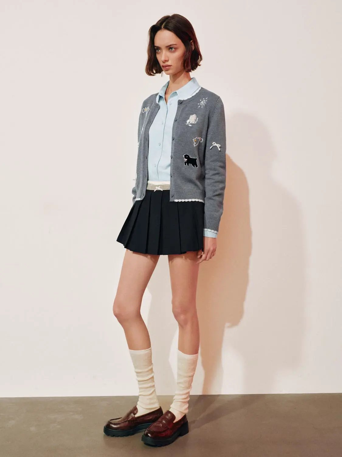 Graphic Long Sleeve Ribbed Knit Cardigan