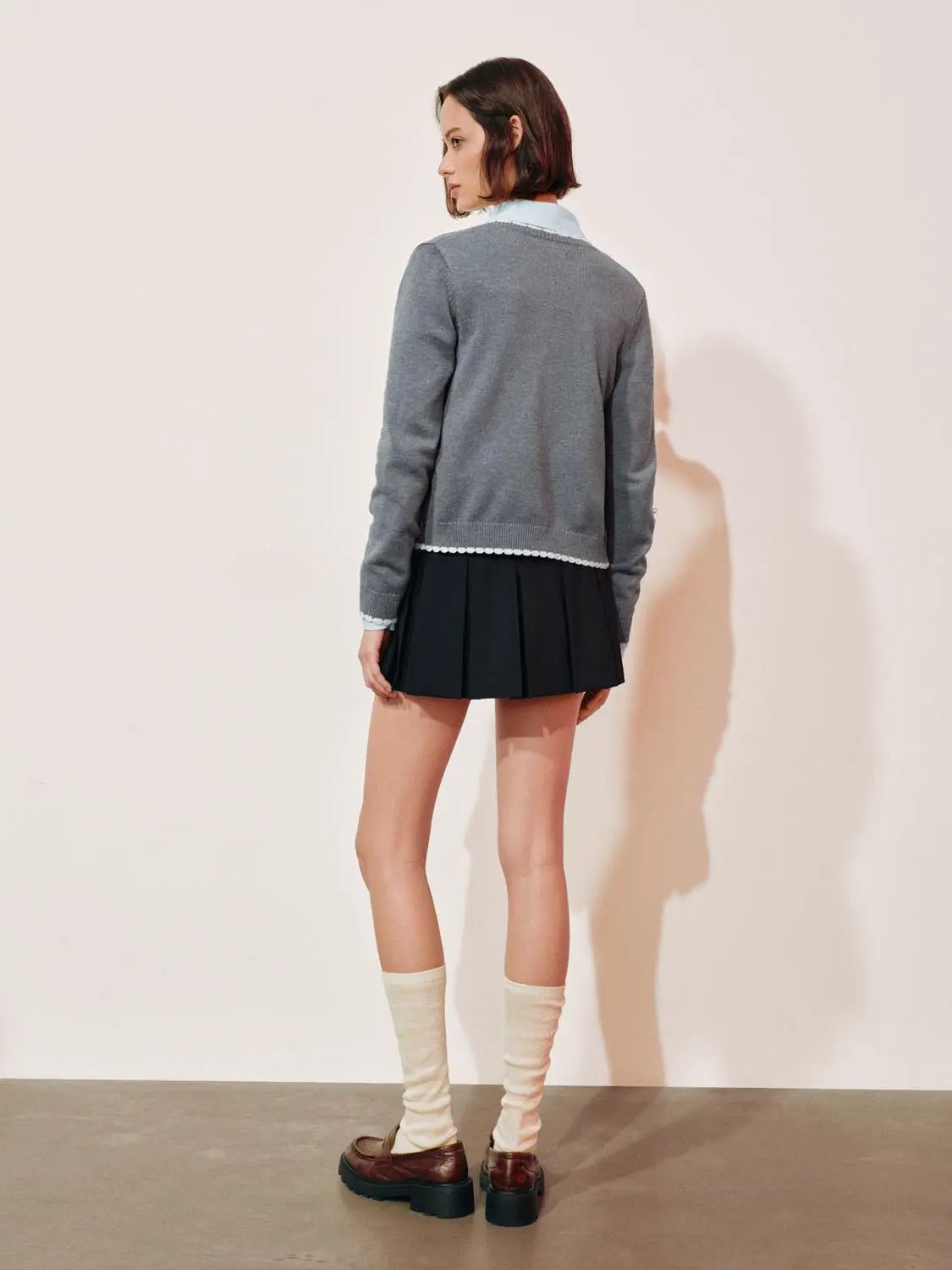 Graphic Long Sleeve Ribbed Knit Cardigan