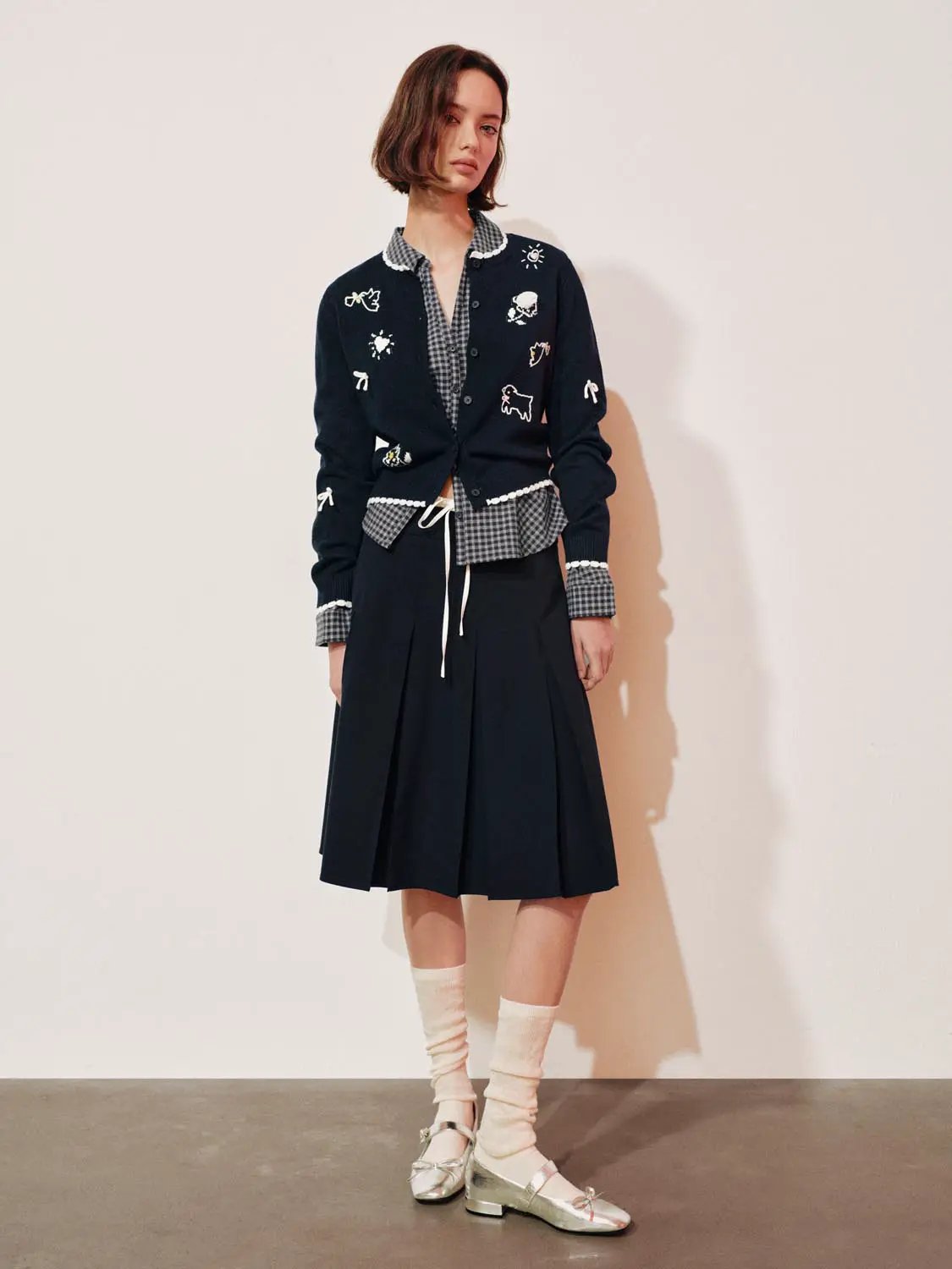 Graphic Long Sleeve Ribbed Knit Cardigan