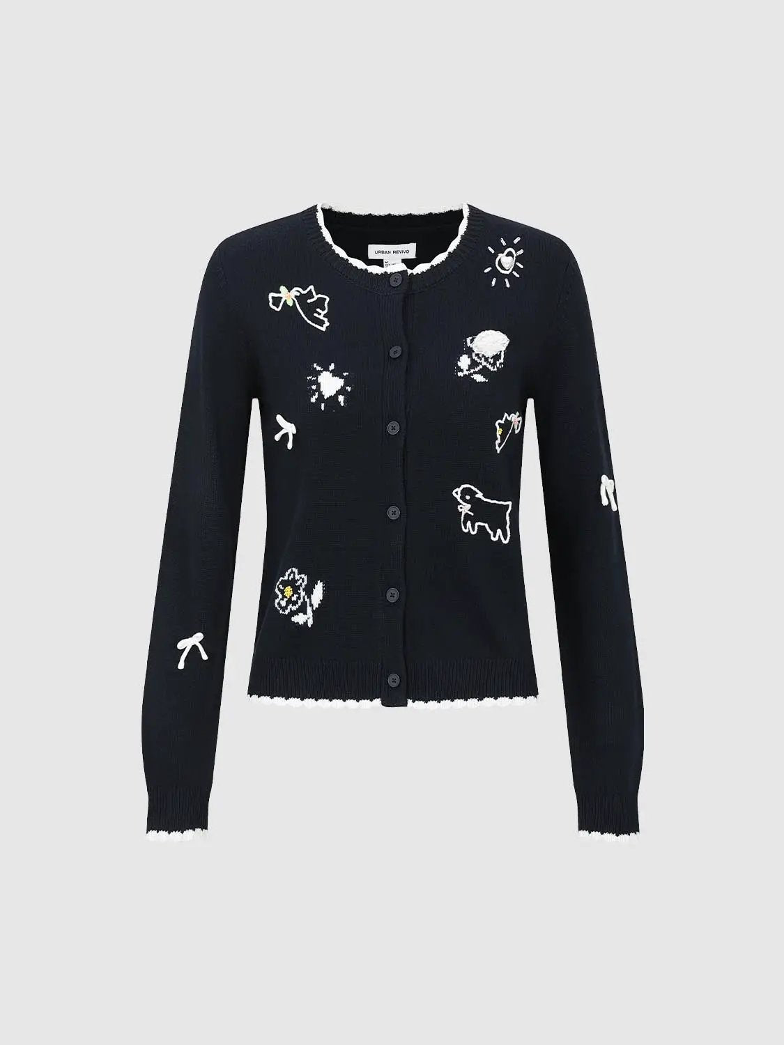 Graphic Long Sleeve Ribbed Knit Cardigan
