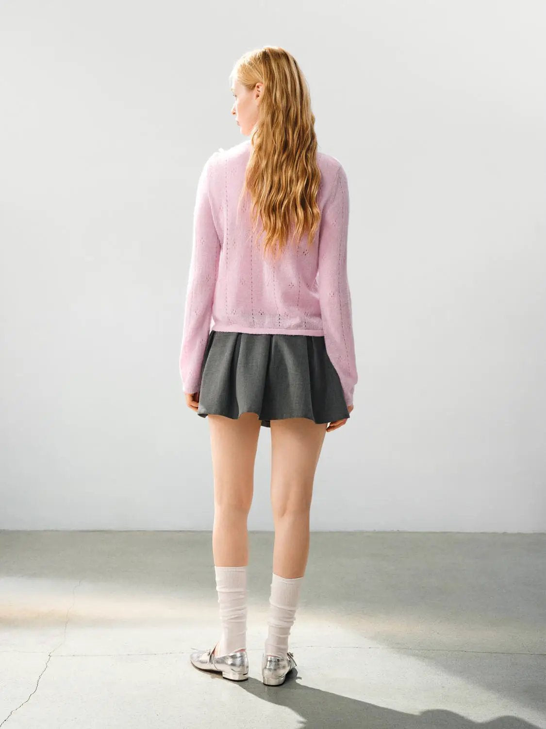 Bow Detail Textured Crew Neck Long Sleeve Sweater