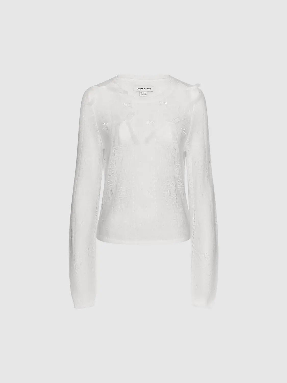 Bow Detail Textured Crew Neck Long Sleeve Sweater