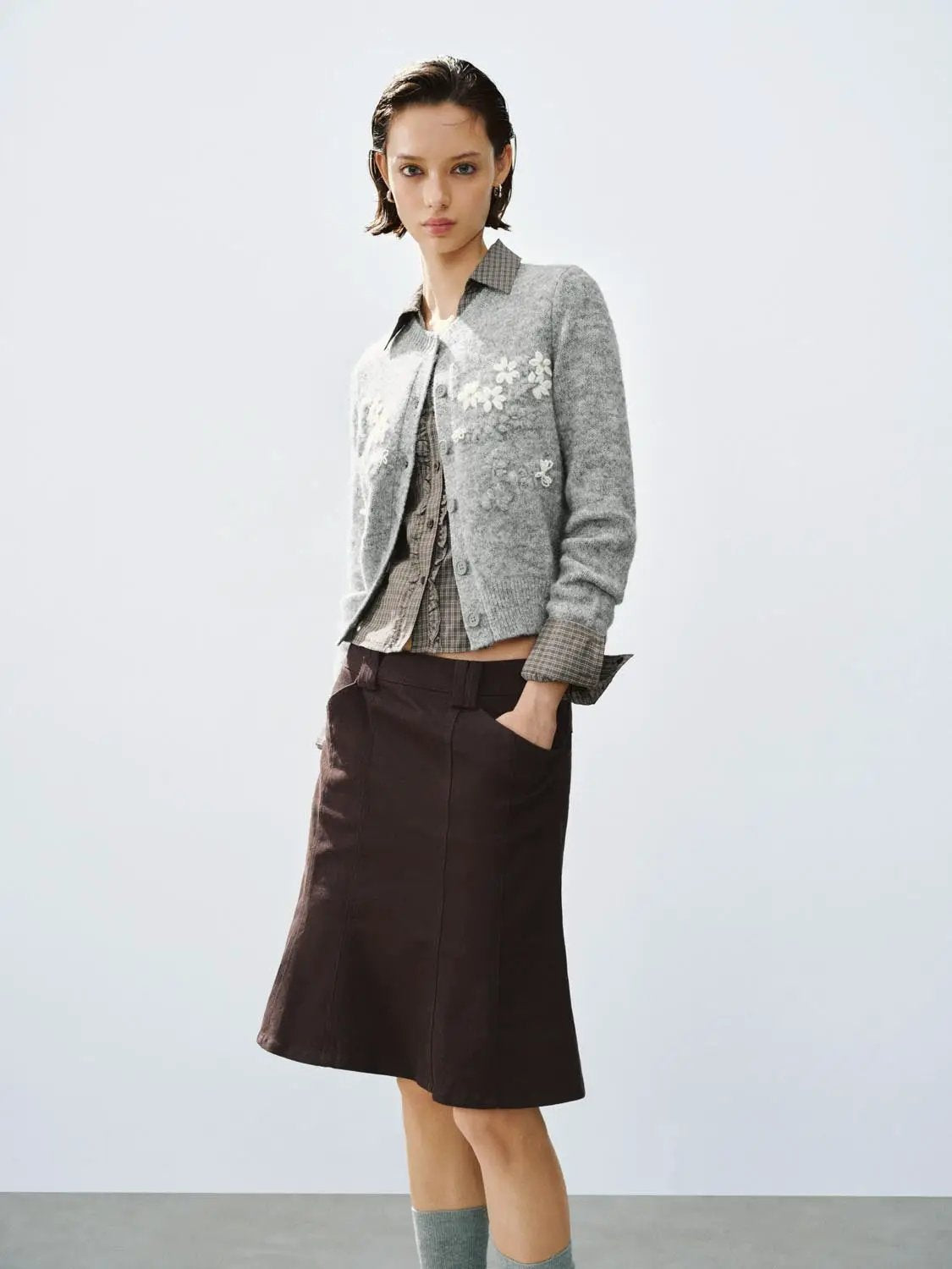 Floral Embroidered Crew Neck Long Sleeve Cardigan
