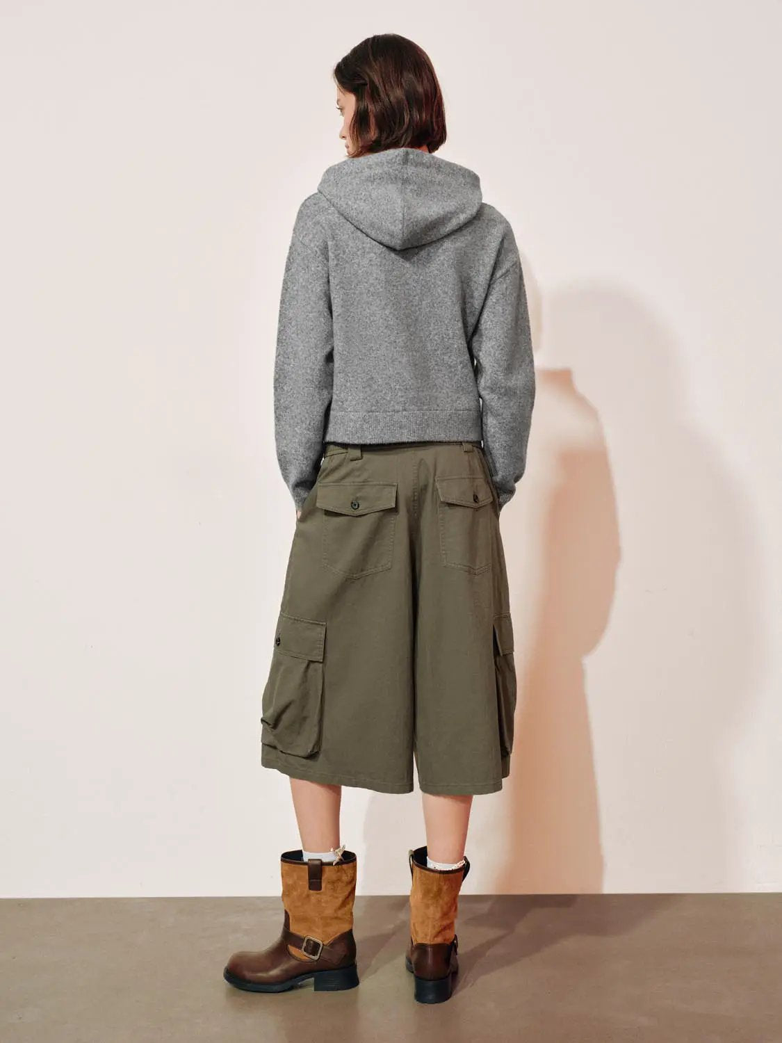 Pom-Pom Bow Tie Hooded Long Sleeve Knit Pullover