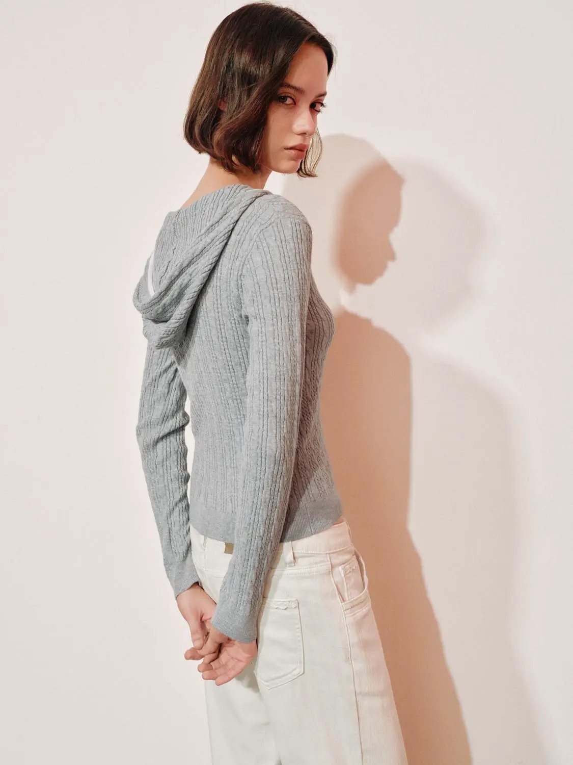 Ribbed Half-zip Hood Long Sleeve Fitted Pullover
