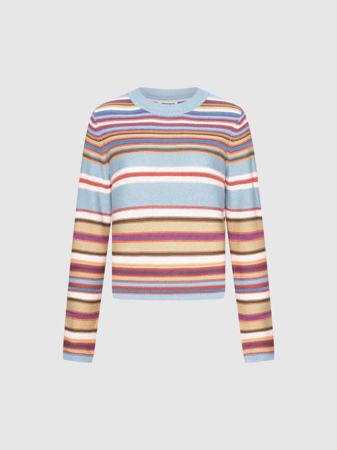 Knitted Striped Long Sleeve Crew Neck Sweater