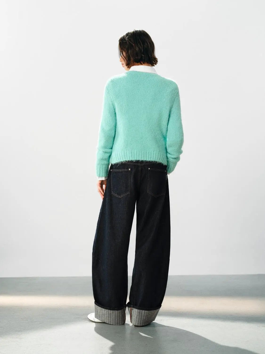 Button Front Ribbed Crew Neck Long Sleeve Cardigan