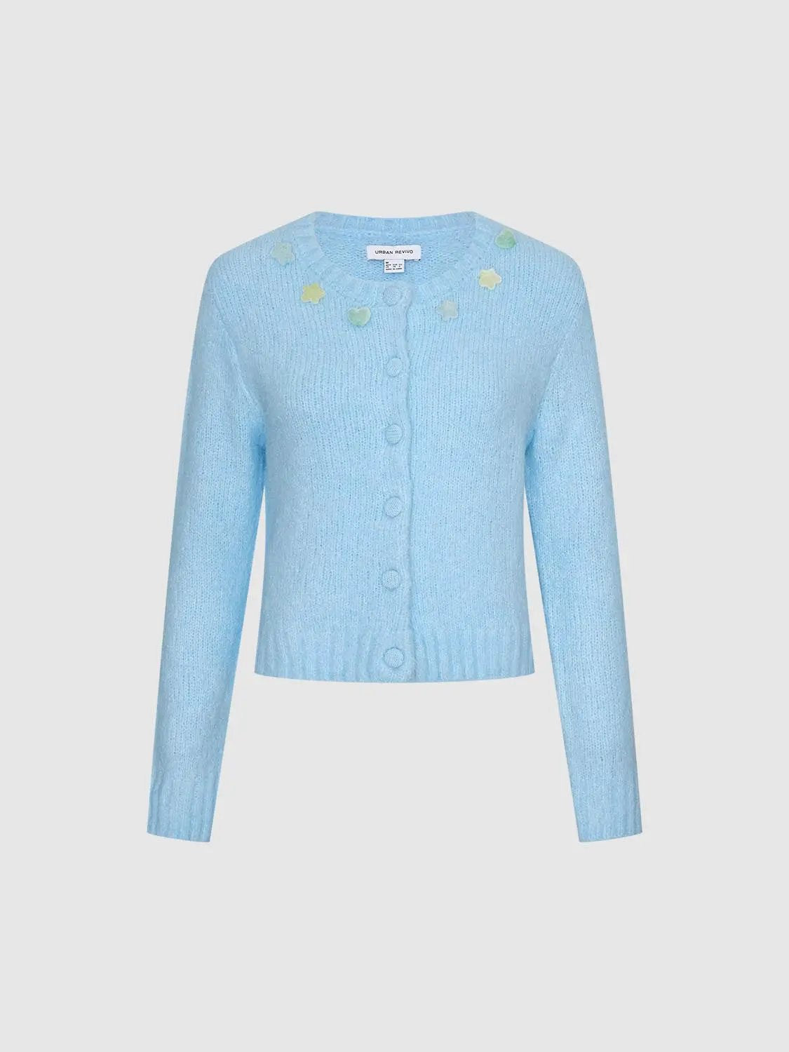 Button Front Ribbed Crew Neck Long Sleeve Cardigan