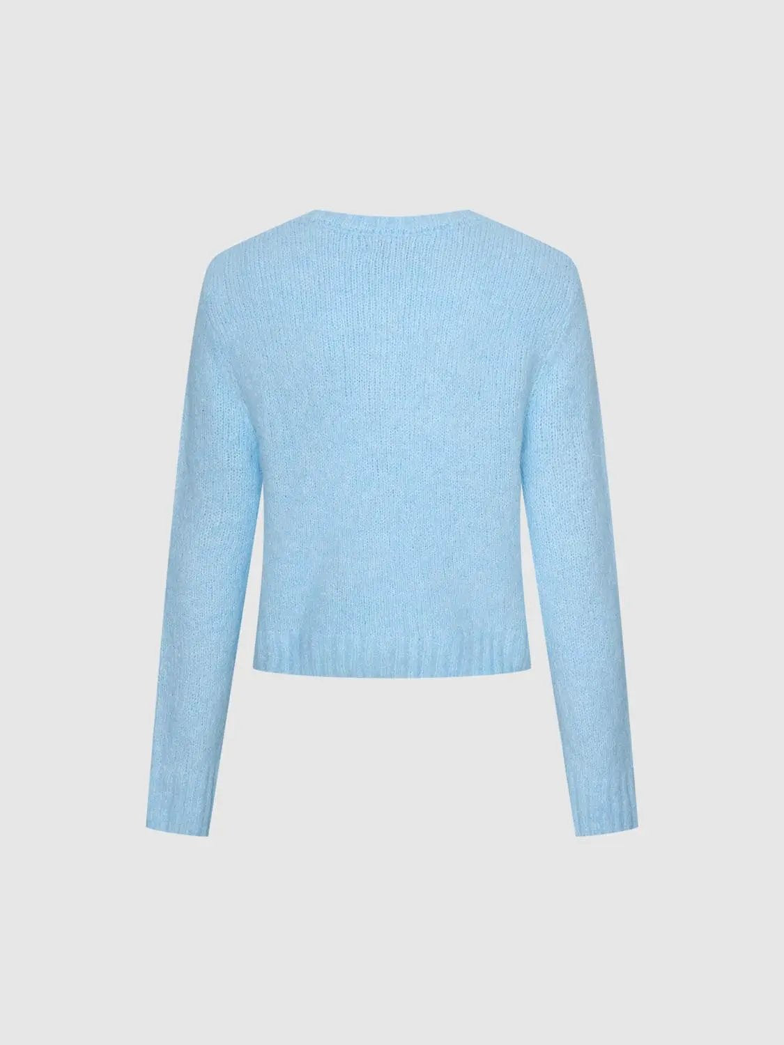 Button Front Ribbed Crew Neck Long Sleeve Cardigan