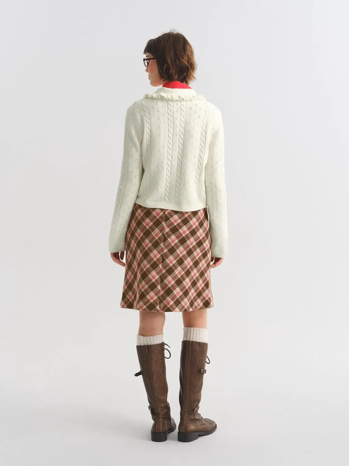 Textured Cable Knit Ruffle Trim Long Sleeve Cardigan