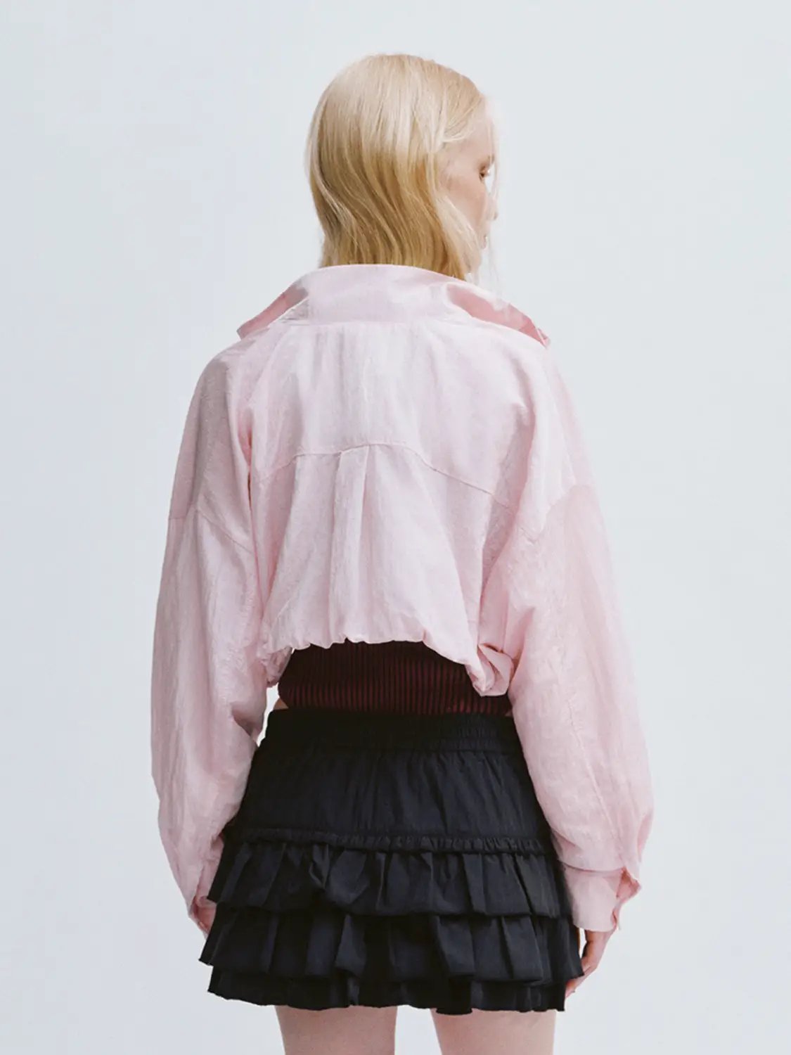 Cropped Stand Collar Open Front Long Sleeve Jacket