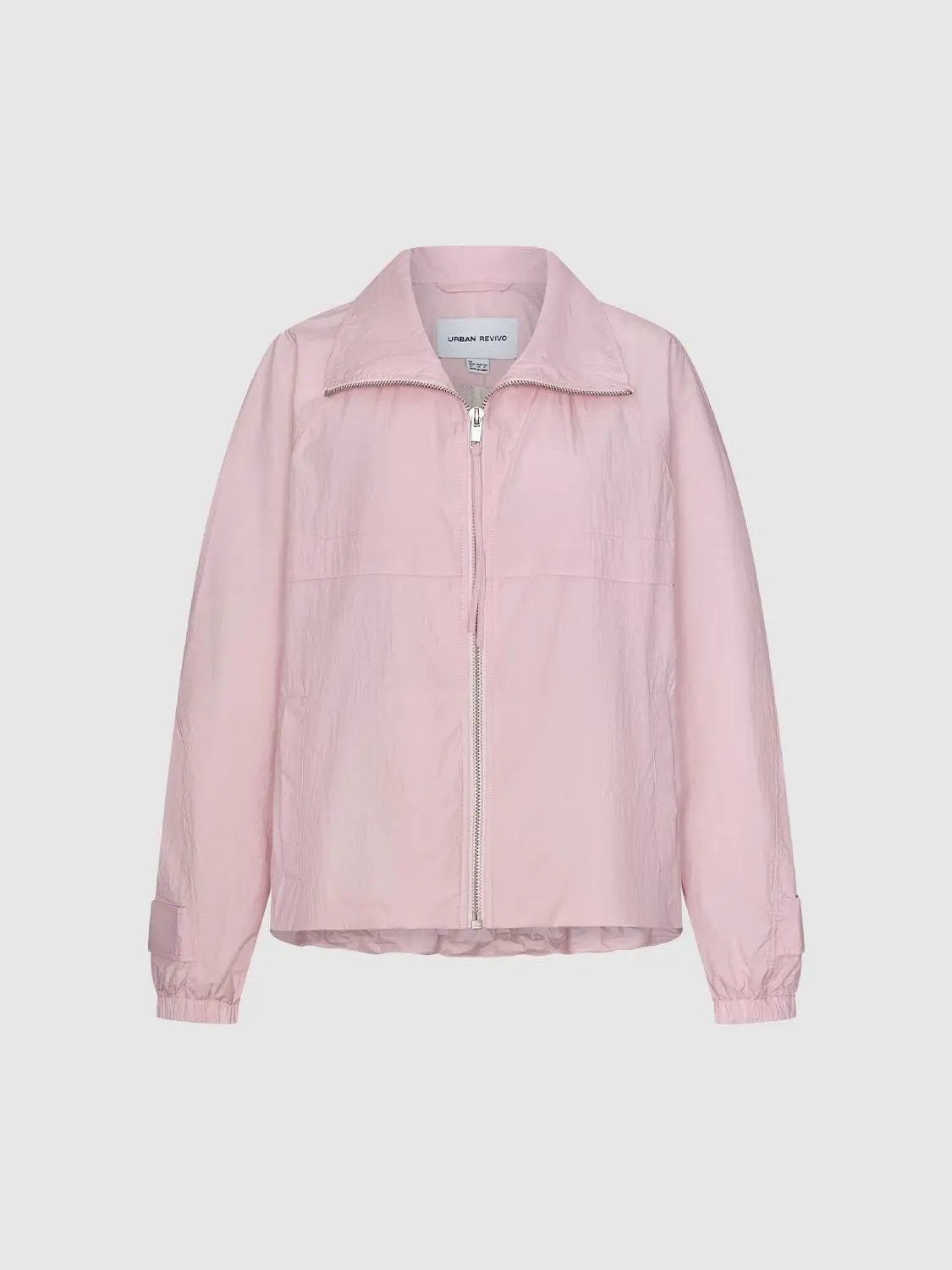 Stand Collar Long Sleeve Zip Front Cotton Blend Jacket