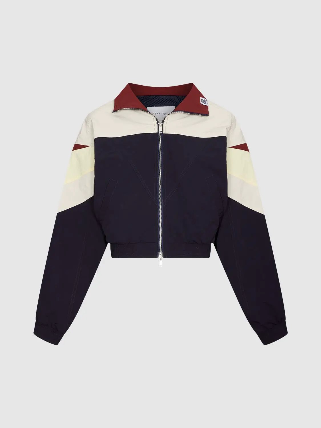 Colorblock Zip Front Cropped Long Sleeve Jacket