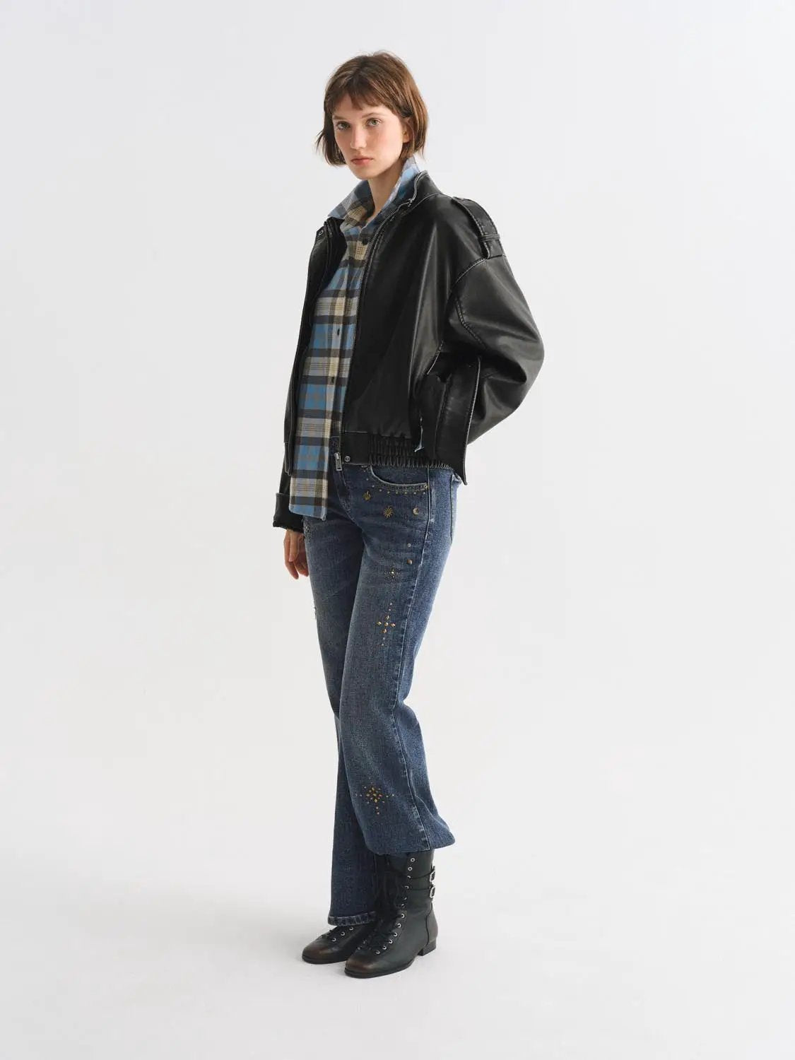 Zipper Front Ribbed Hem Oversized Shirt Collar Long Sleeve Jacket