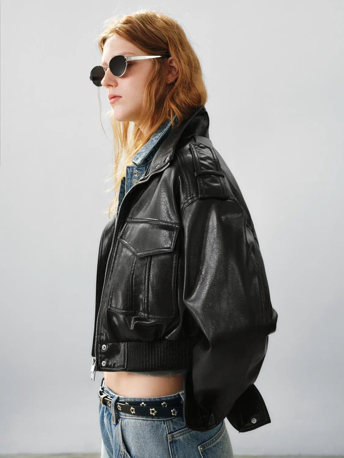 Epaulet Ribbed Hem Long Sleeve Jacket