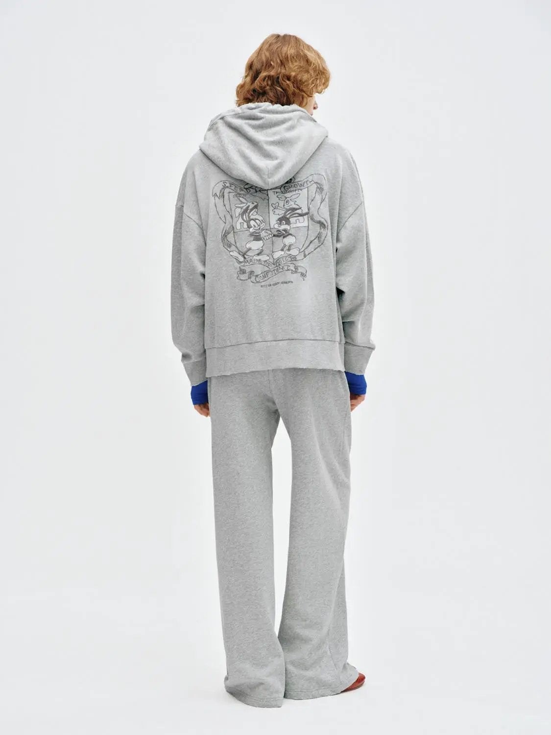 Chest Emblem Zip Front Hooded Long Sleeve Cotton Blend Sweatshirt