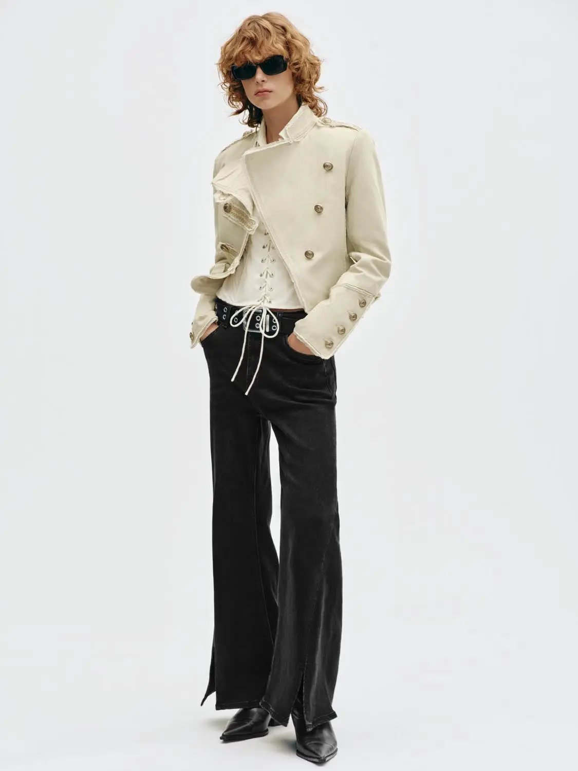 Button Raw Hem Shirt Collar Long Sleeve Cotton Jacket