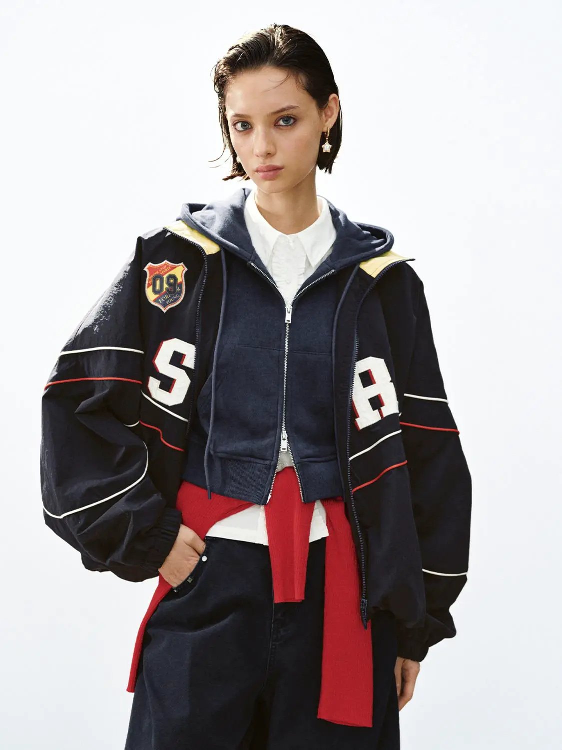 Graphic Stand Collar Long Sleeve Zip Front Jacket