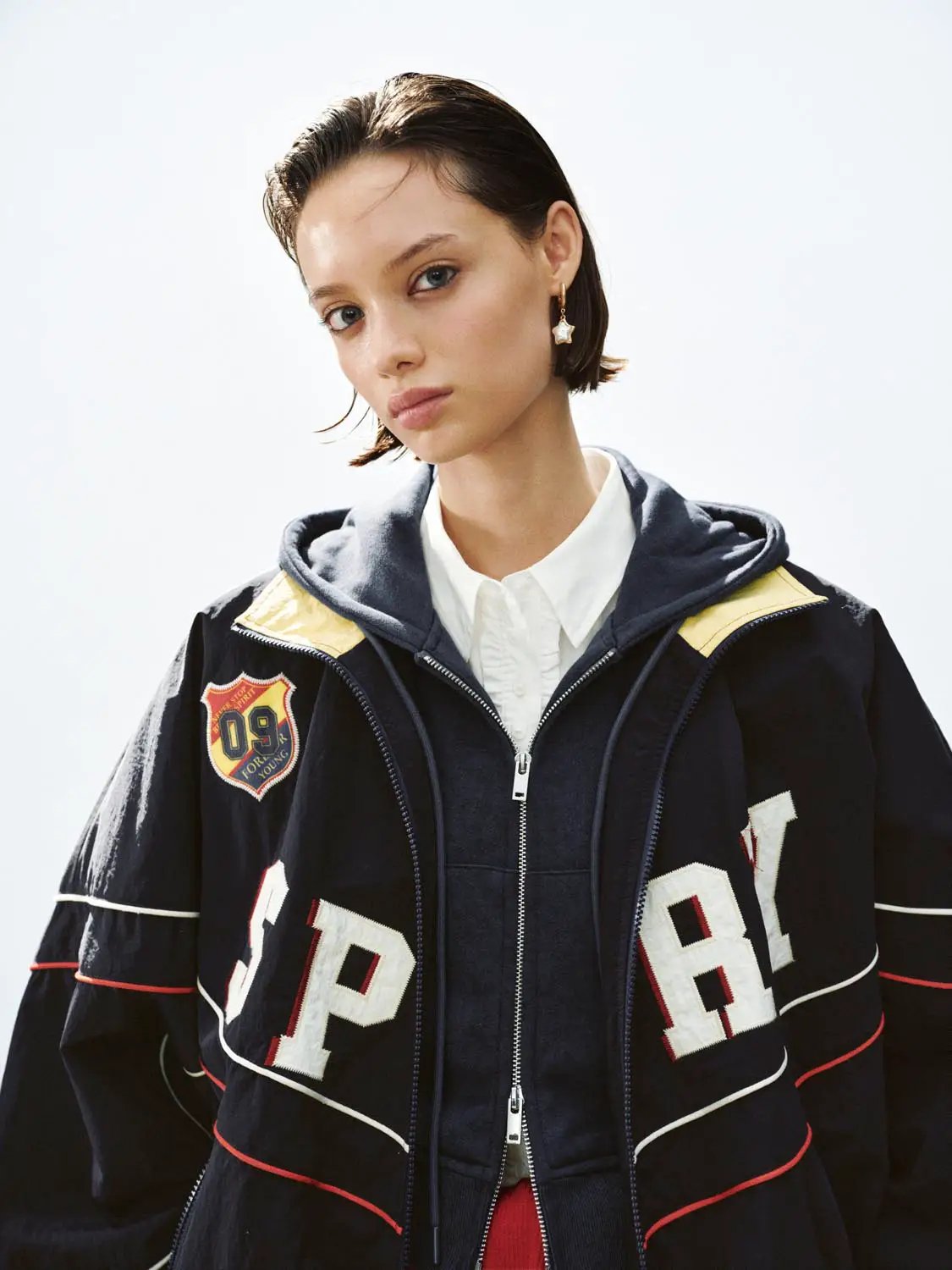 Graphic Stand Collar Long Sleeve Zip Front Jacket